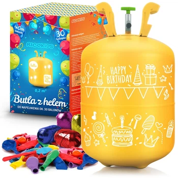 Балон з гелієм для надування куль Ricokids 0,20 м³ з повітряними кульками тастрічкою ( набір: балон, 30 куль, стрічка )
