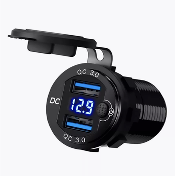 Автомобільний адаптер USB + USB з Q. C 3.0 с Вольтметром Врізний модуль з кнопкою та синім підсвічуванням для швидкої зарядки