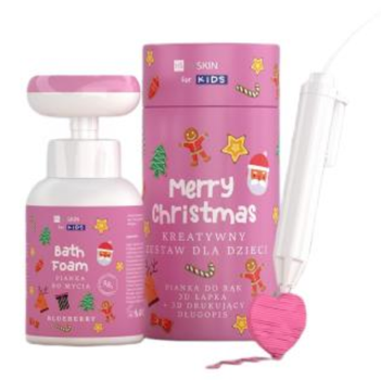 Zestaw dla dzieci HiSkin Kids Merry Christmas Różowa pianka do mycia rąk Jagodowa 300ml + długopis 3D 1szt (5905359808909)