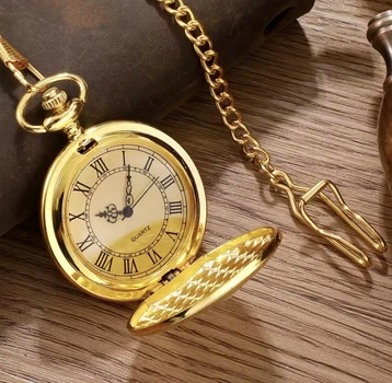 Годинник кварцовий кишеньковий на ланцюжку в стилі vintage з декором круглий колір золотистий матеріал метал