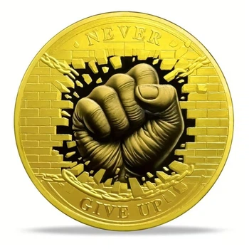 Позолоченная сувенирная монета Never Give Up — мотивационный подарок для силы духа и вдохновения