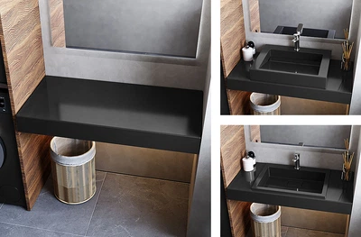 Столешница под раковину, для ванной, 100 см, сантехническая керамика Luxor Black