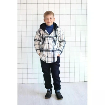 Рубашка байковая с капюшоном Warm Wool B SmileTime, белая с голубым клетка размер 140 (ZR7-03-2.13)
