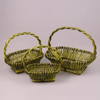 Комплект зеленых корзинок из лозы 3 шт. 38984