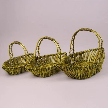Комплект зеленых корзинок из лозы 3 шт. 38952