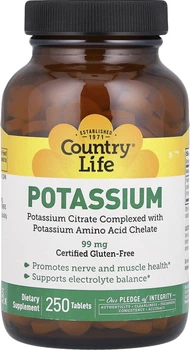 Калий Country Life Pottasium 99 мг 250 таблеток (015794027942)