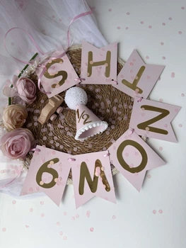 Набір для святкування півроку Гірлянда 6 month та Ковпачок Рожевий HeyBaby