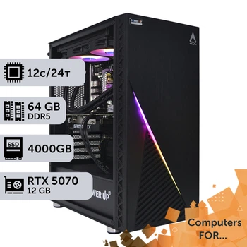 Компьютер Power Up #21 для DaVinci Resolve/Ryzen 9 7900x/64 GB/SSD 4TB/GeForce RTX 5070 12GB для анимационного дизайна и видеомонтажа и постобработки