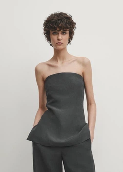 Топ-бандо из смесового льна Massimo Dutti 6091903818c54 38 серый (100004854)