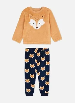 Пижама (кофта и штаны) плюшевая бежево-синяя Лиса Primark 98см (400012334)