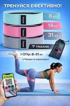 Набор эспандеров для фитнеса Trizand 25876 3 ленты сопротивления 8–31 кг с чехлом и QR-планом тренировок эспандеры для рук и мышц ног эспандеры для спины пресса груди