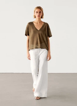 Футболка из льна Massimo Dutti 6242933705c54 XS хаки (100005006)