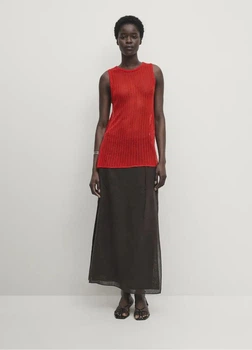 Полупрозрачный топ из смесового льна Massimo Dutti 6239935600c54 L красный (100005402)