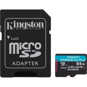 Карта памяти Kingston 64GB microSDXC сlass 10 UHS-I U3 V30 A2 Canvas Go Plus G4 (SDCG4/64GB) Kingston SDCG4/64GB 913640