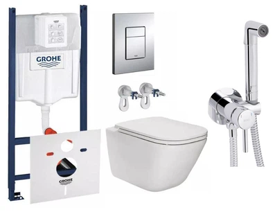 Комплект подвесного унитаза с крышкой Waterway GOLF Vortex и инсталляции Grohe Rapid SL 4в1/ Гігієнічний душ Qtap (3884000G/38732000/10812VP/QTINSVARCRMV01)