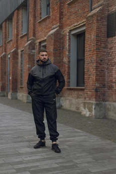 Чоловічий спортивний костюм Windrunner вітровка та штани з вологостійкої тканини сіро-чорний/L