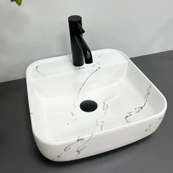Умывальник накладной VBI Ragusa S 395х390 прямоугольный, с узором (VBI-014502)