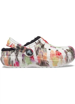 Сабо утепленні колір білий з чорним крокси на хутрі домашні тапки Crocs Classic Tie-Dye Lined Clog 40