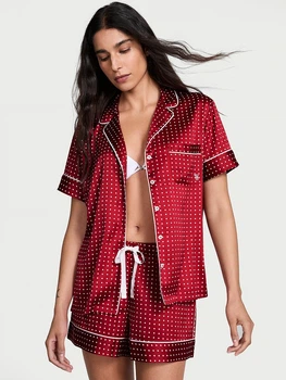 Піжама Сатинова (сорочка + шорти) Victoria's Secret Signature Satin Short Pajama Set S Червоний (27160914)