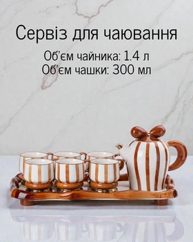 Порцеляновий чайний сервіз на 6 персон з чайником і підставкою / чайний набір для чаювання