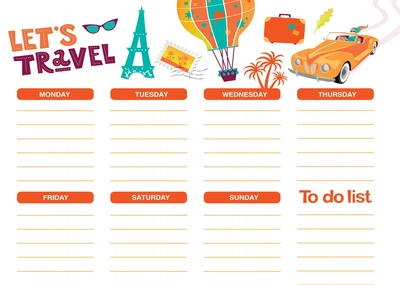 Магнитный планер А3 "Расписание на неделю 'let's travel' eng"