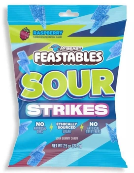 Жевательные конфеты Feastables Sour Strikes Gummy Candies Blue Raspberry 212г