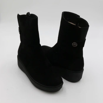 Сапоги женские замшевые зимние на танкетке, черные, 38 размер Foot step (31 з)