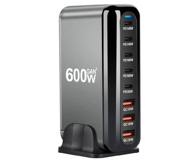 Зарядная станция многопортовая ILEPO 600W на 3 USB + 5 Type-C / сетевое мультизарядное устройство Black (19027)
