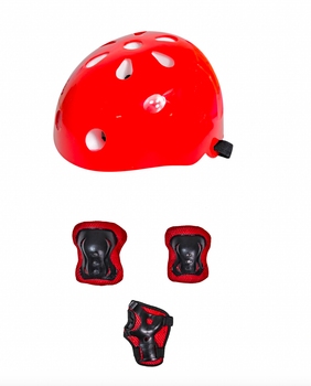 Детский защитный комплект с защитой и шлемом Round Sport. Красный