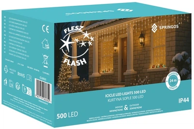 Lampki Springos Kurtyna Sople Flash 500 LED 24 m (5907719464350)
