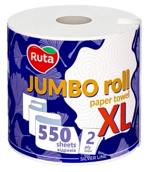 Рушник паперовий Ruta Jumbo XL білий двошаровий 550 відривів 1 шт (4820202898214)