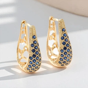 Женские серьги No brand 2415 золотистые с синими кристаллами