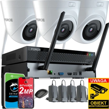Комплект мониторинга Force 3x IP-камера WiFi 2 мп обнаружение движения Белый