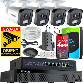 Комплект мониторинга Force 4x IP-камера 4 Мпх проводніе выявление движения