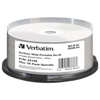Диск BD Verbatim 25Gb 6x Cacke 25шт Wide Printable (43738) Verbatim 43738 912992