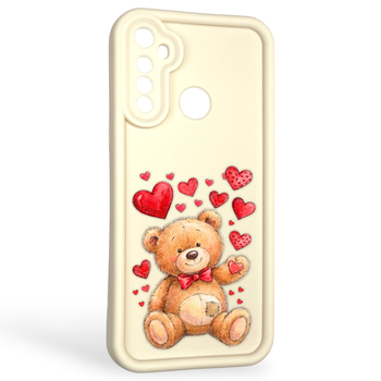 Чехол силиконовый оригинальный Soft Touch с 3D принтом милый мишка для Realme C3 молочный (Полная защита камеры)