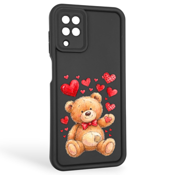 Чохол силіконовий оригінальний Soft Touch з 3D принтом милий ведмедик для Samsung Galaxy A12 (SM-A127F) чорний (Повний захист камери)