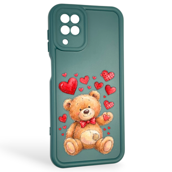 Чохол силіконовий оригінальний Soft Touch з 3D принтом милий ведмедик для Samsung Galaxy A12 (SM-A127F) темно-зелений (Повний захист камери)