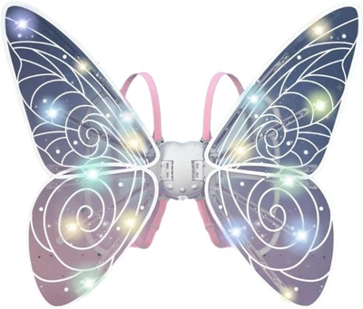 Крылья феи Shadow Angel с LED подсветкой и подвижным механизмом 65х16х64 см Розовые для костюмированных праздников и фотосессий с музыкальным сопровождением и удобными ремешками для детей