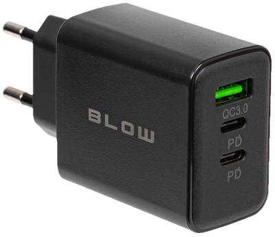 Мережевий зарядний пристрій Blow 76-025 роз'єм USB - Cx2 QC + PD 40 Вт Чорний (5900804140931)