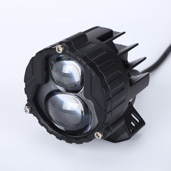 Светодиодная LED фара для мотоцикла и спецтехники (32W, 12-50V) - Двойная линза с красной подсветкой