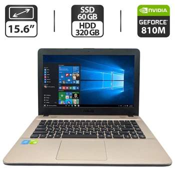 Ноутбук Asus X441S / 15.6" (1366x768) TN / Intel Pentium N3710 (4 ядра по 1.6 - 2.56 GHz) / 4 GB DDR3 / 60 GB SSD + 320 GB HDD / nVidia GeForce 810M, 1 GB GDDR3, 64-bit / WebCam / DVD-ROM б/у