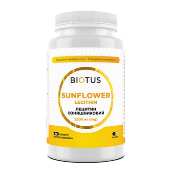 Лецитин соняшниковий, Lecithin Sunflower, Biotus, 2200 мг, 60 капсул (BIO-531354)