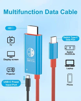 HDMI кабель USB Type-C подключения Nintendo Switch и Switch OLED к телевизору Красный