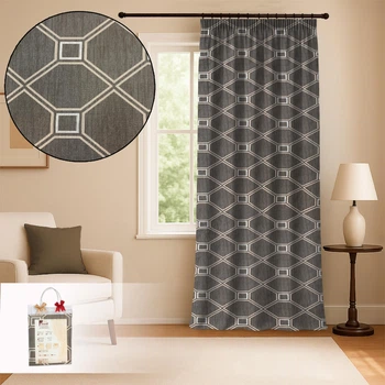 Штора Mona жаккардовая 150×250 см коричневая на тесьме с ромбовидным узором для спальни и гостиной