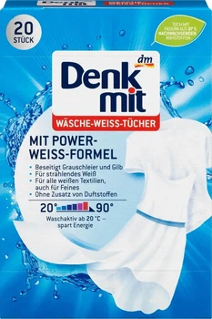 Серветки для відновлення білизни Denkmit Wäsche-Weiss-Tücher 20 шт — яскравий білий без сірого нальоту