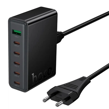 Зарядне мережеве Hoco C152A 6в1 1хUSB/5хType-C QC/PD 70W 1.5М швидка зарядка МЗП Адаптер універсальний Чорний