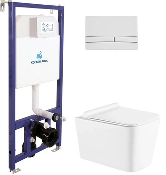 Инсталляция KOLLER POOL Dune 1200SL + панель смыва Integro Cosmo White + подвесной унитаз Kvadro с сиденьем Soft Close дюропласт