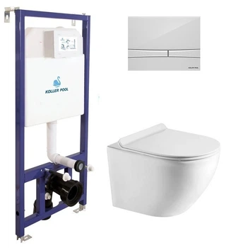 Инсталляция KOLLER POOL Dune 1200SL + панель смыва Integro Cosmo White + подвесной унитаз Round с сиденьем Soft Close дюропласт