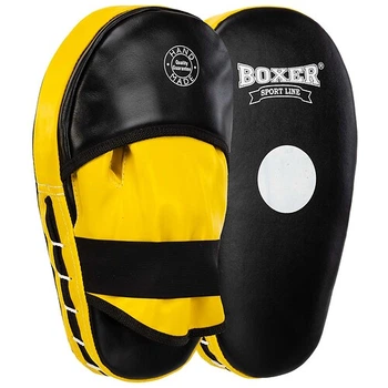 Лапа Прямая удлиненная для бокса и единоборств 2шт 38х18х4,5 см кожа BOXER черный-желтый 2006-01